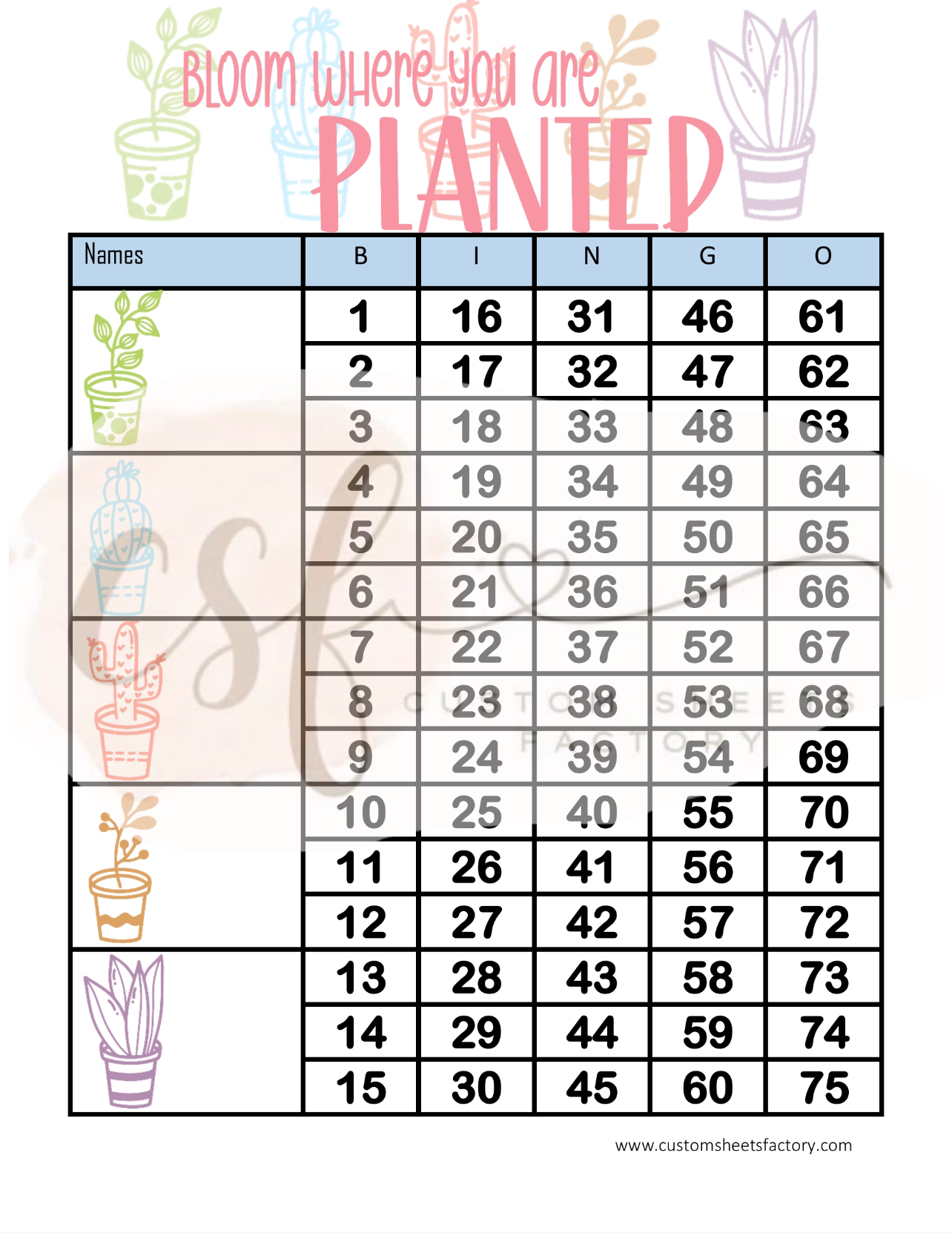 Bloom where you are planted - 5 Block - 75 Ball