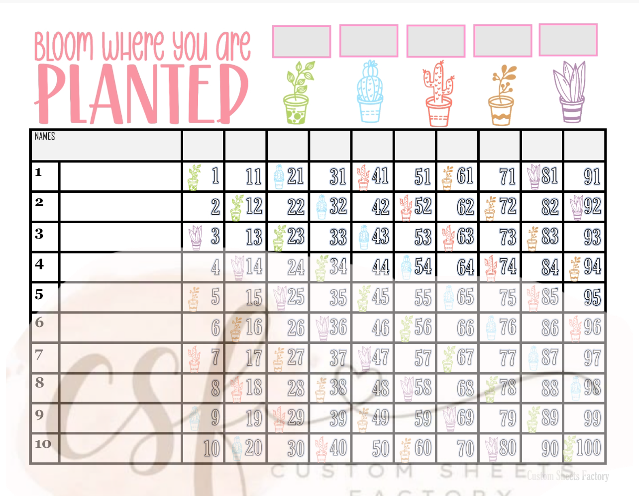 Bloom where you are planted - 10 Line - 100 Ball