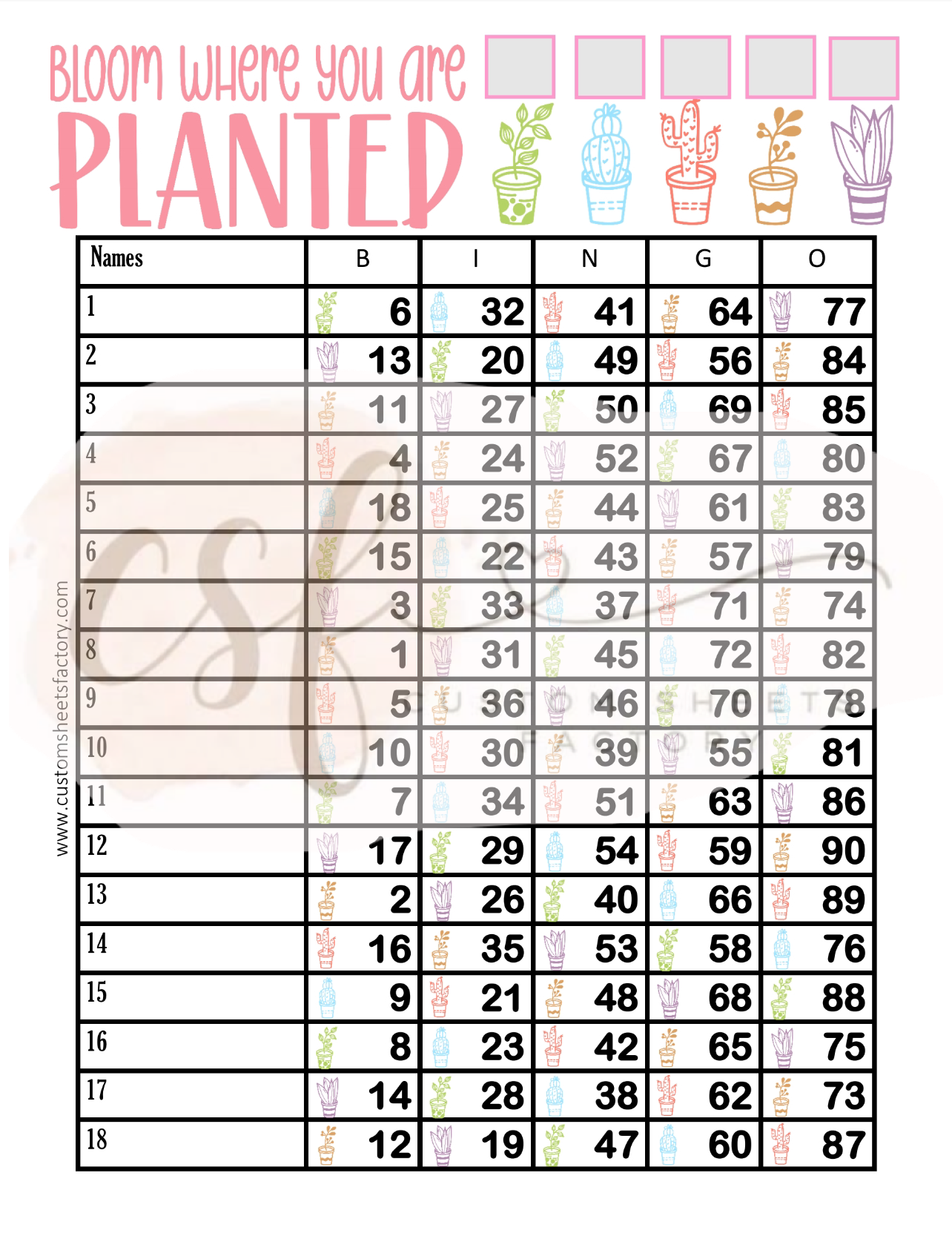 Bloom where you are planted- 18 Line - 90 Ball