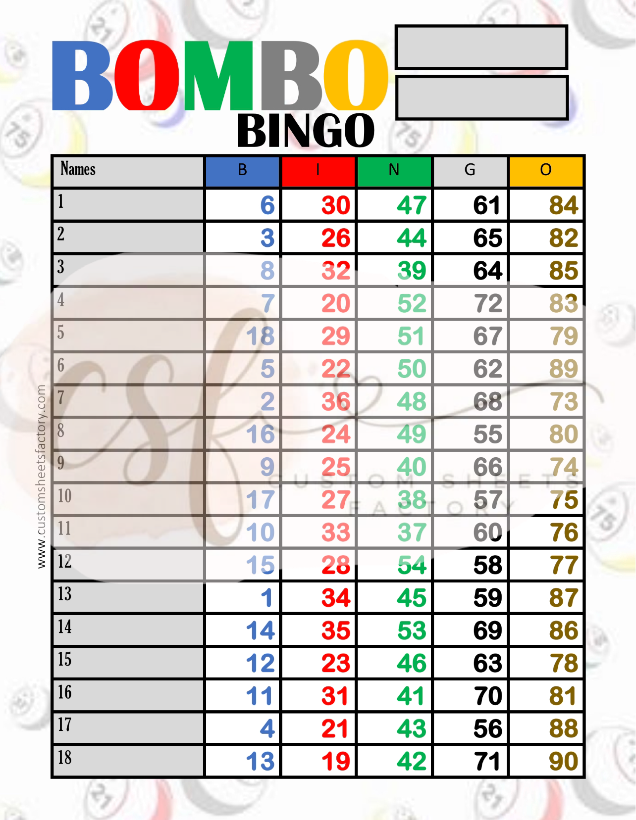 Bombo Bingo - 18 Line - 90 Ball