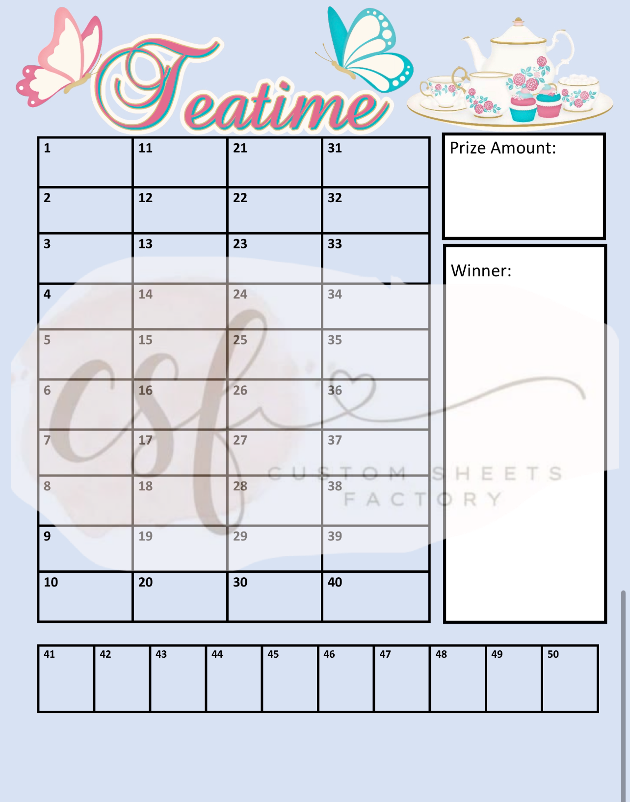 Tea Time Holders - 5 Number - 15 Card