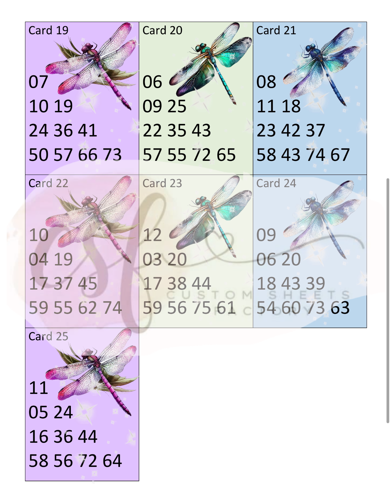 Dragonfly Holder - 10 Number - 25 Cards