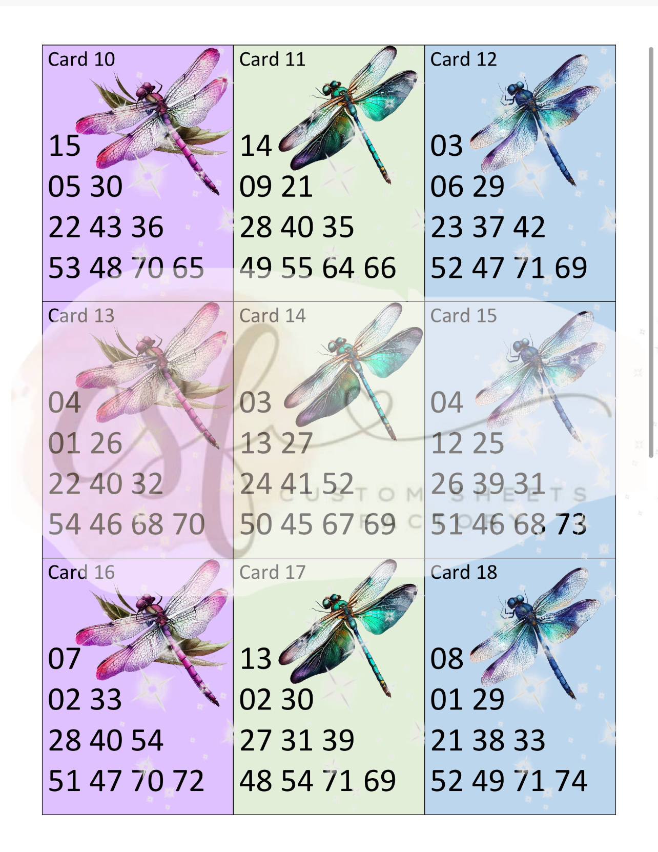Dragonfly Holder - 10 Number - 25 Cards