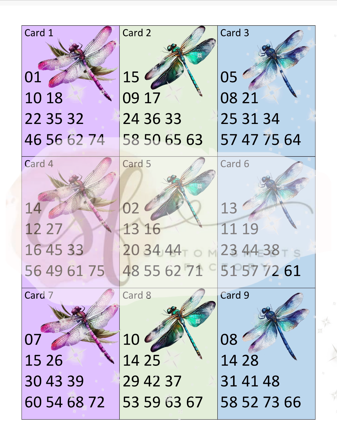 Dragonfly Holder - 10 Number - 25 Cards