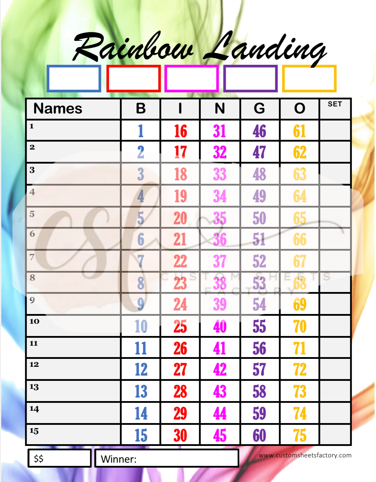 Rainbow Landing - 15 Line - 75 Ball