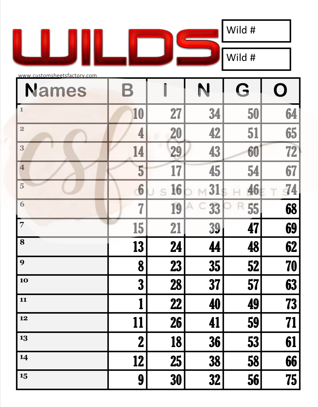 Wilds - 2 Spot - 15 Line - 75 Ball