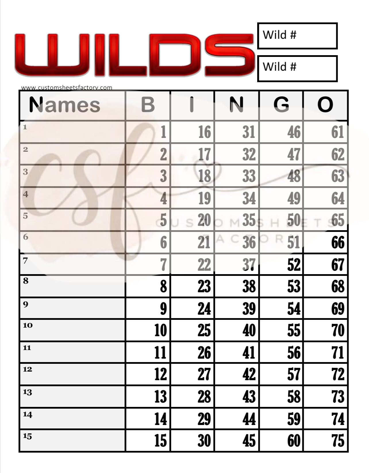 Wilds - 2 Spot - 15 Line - 75 Ball