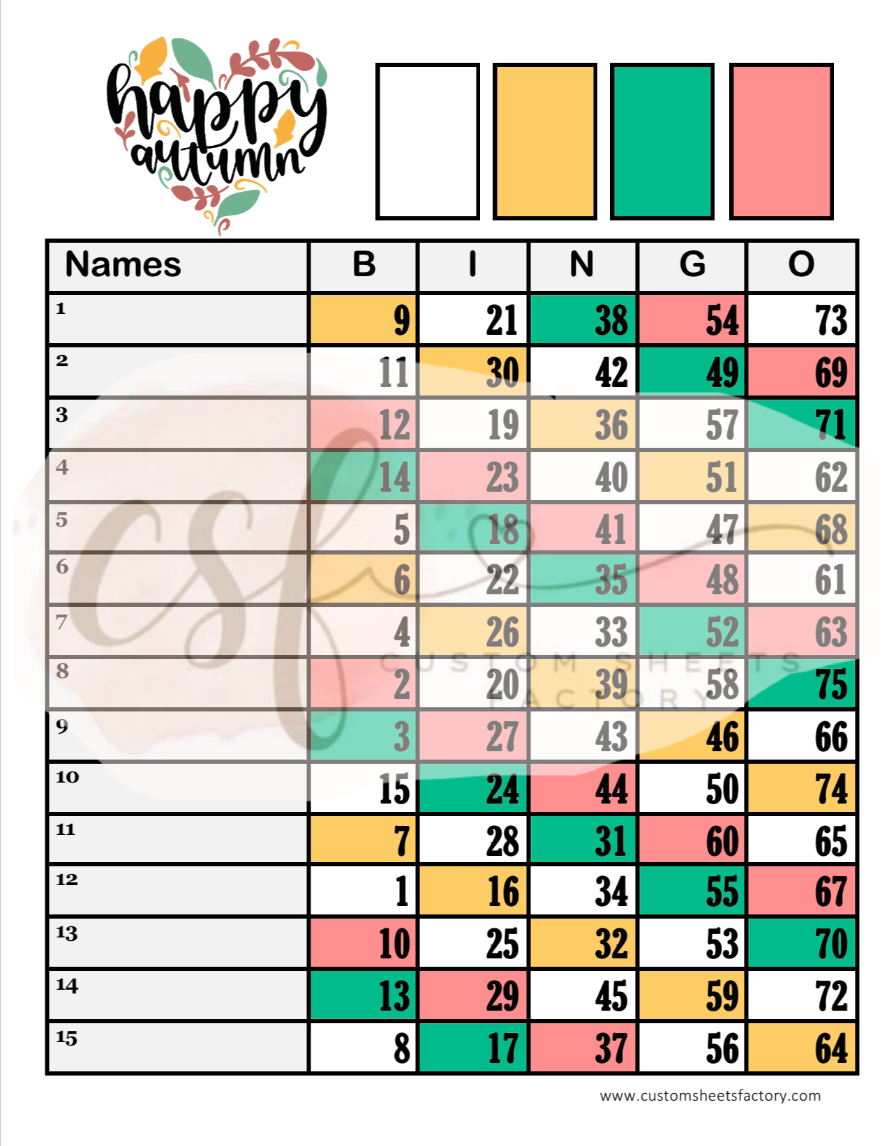 Happy Autumn Heart - 15 Line - 75 Ball