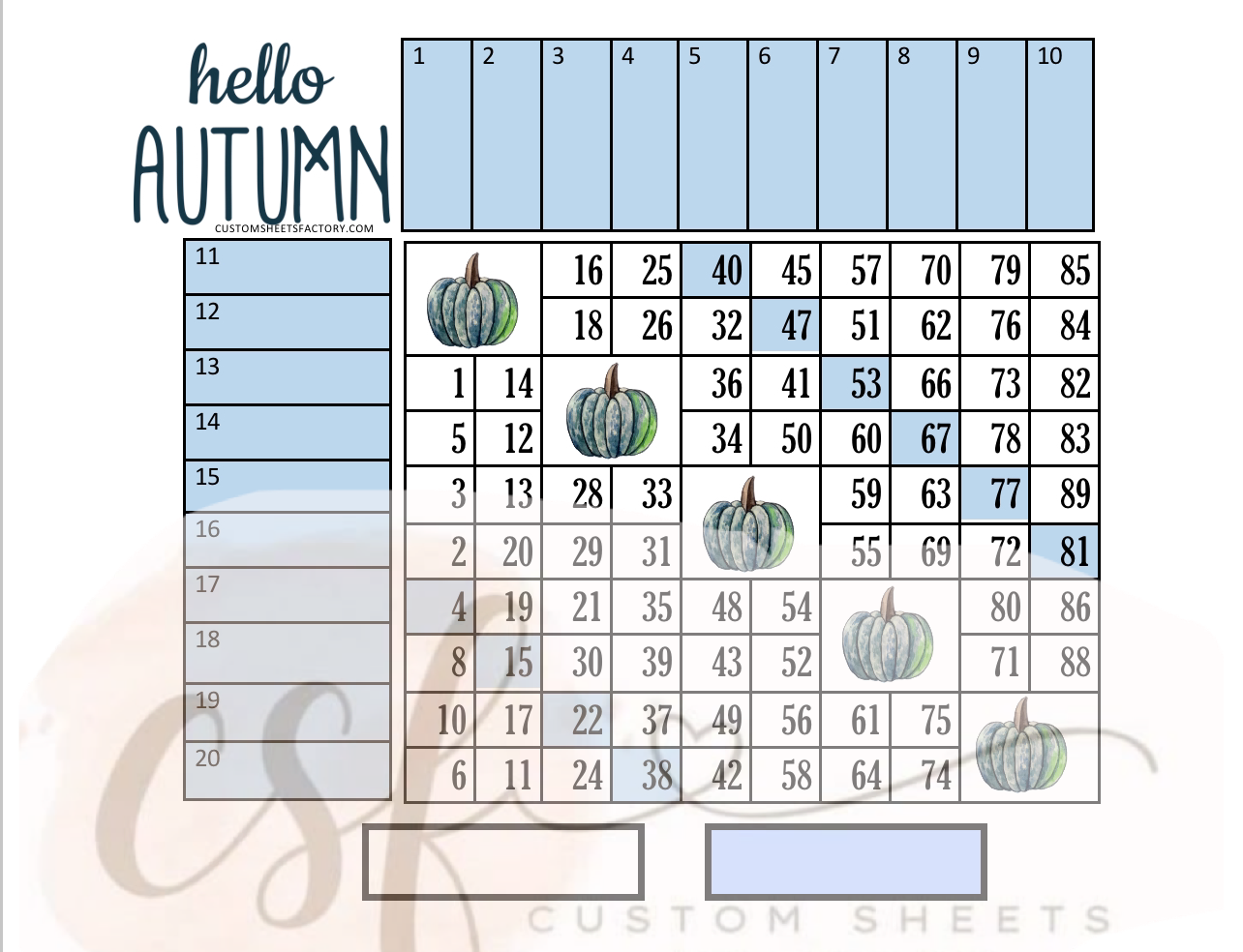 Hello Autumn Blue Pumpkin - Grid - 20 Line