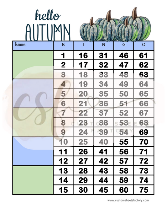 Hello Autumn Blue Pumpkin - 5 Block - 75 Ball