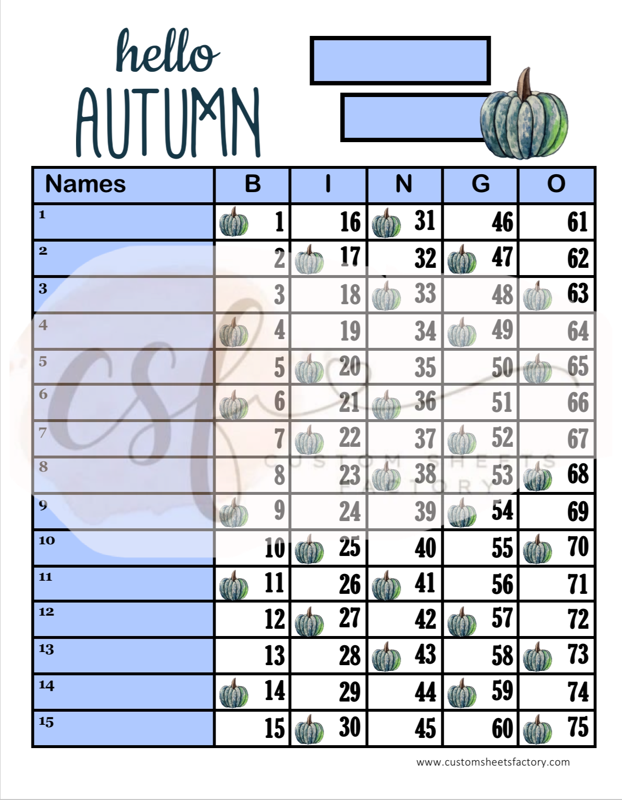 Hello Autumn Blue Pumpkin - 15 Line - 75 Ball1.0