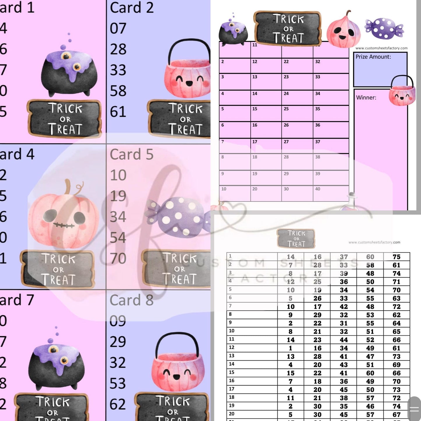 Trick Or Treat Purple or Pink - 5 Number - 25 Card