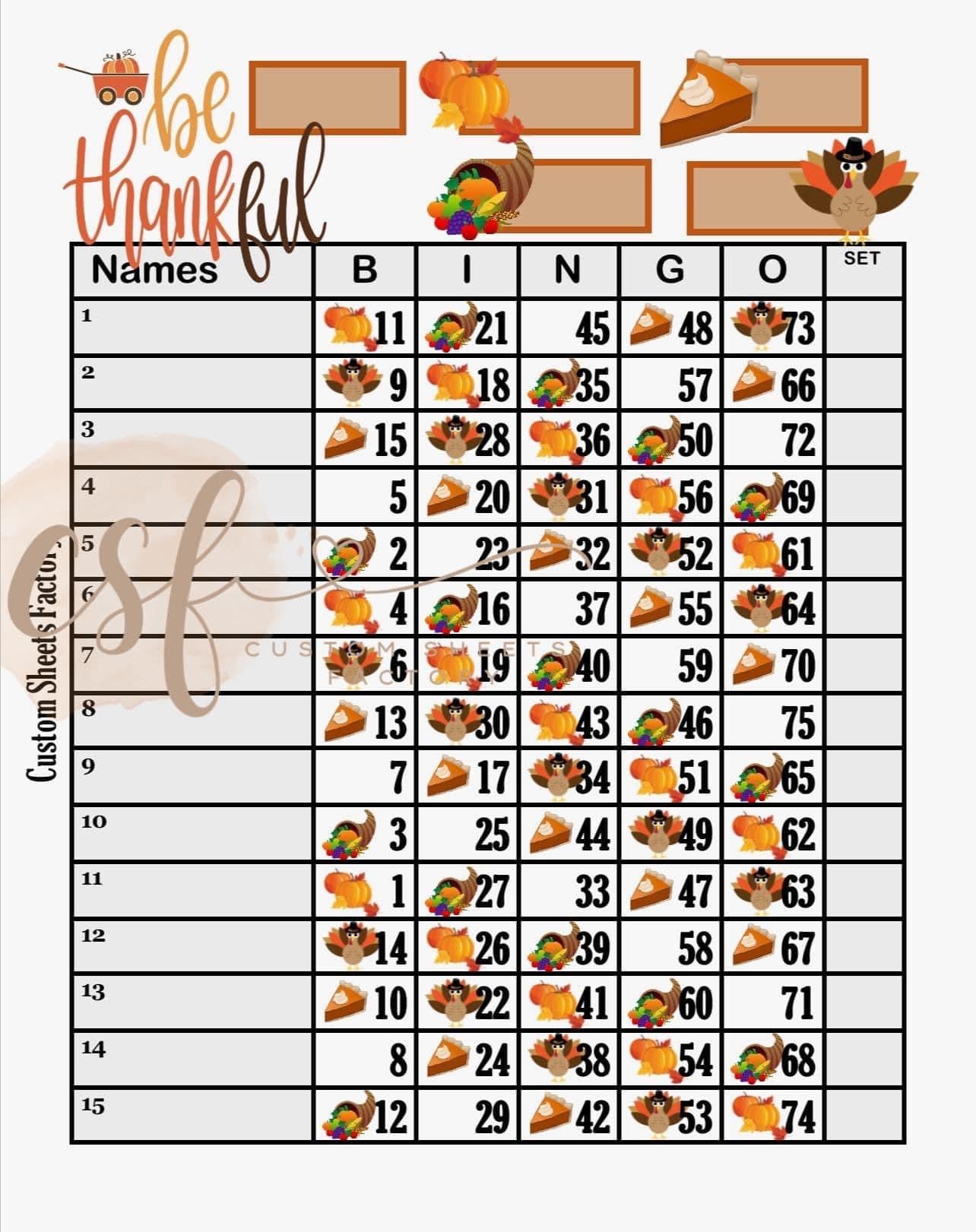 Be thankful - 15 Line - 75 Ball