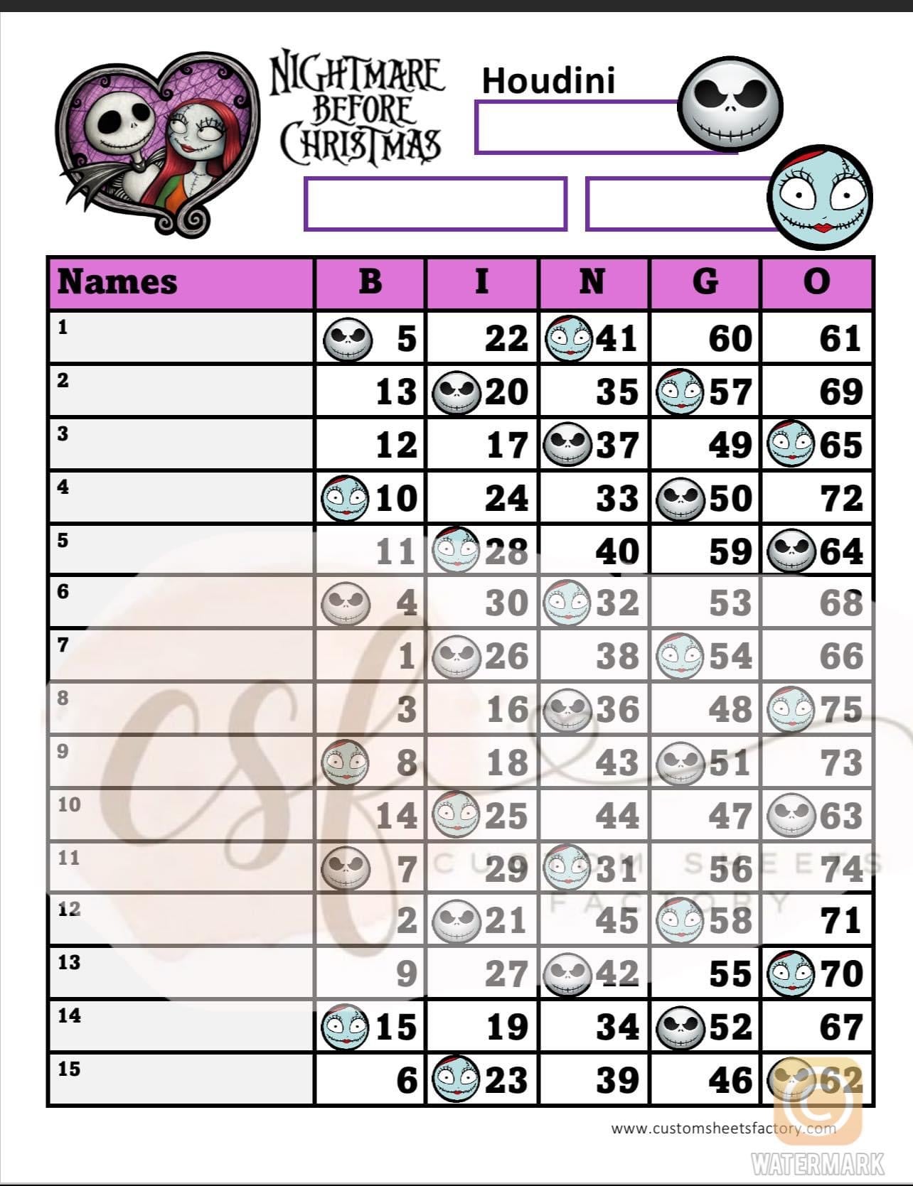 NBC Jack & Sally - 15 Line, 18 Line, 10 Line, Grid, 5 Block, 6 Block