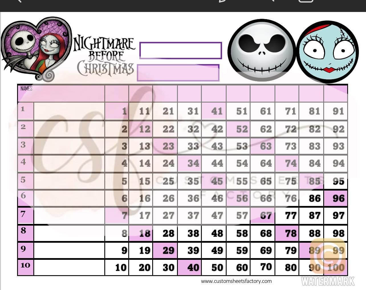 NBC Jack & Sally - 15 Line, 18 Line, 10 Line, Grid, 5 Block, 6 Block