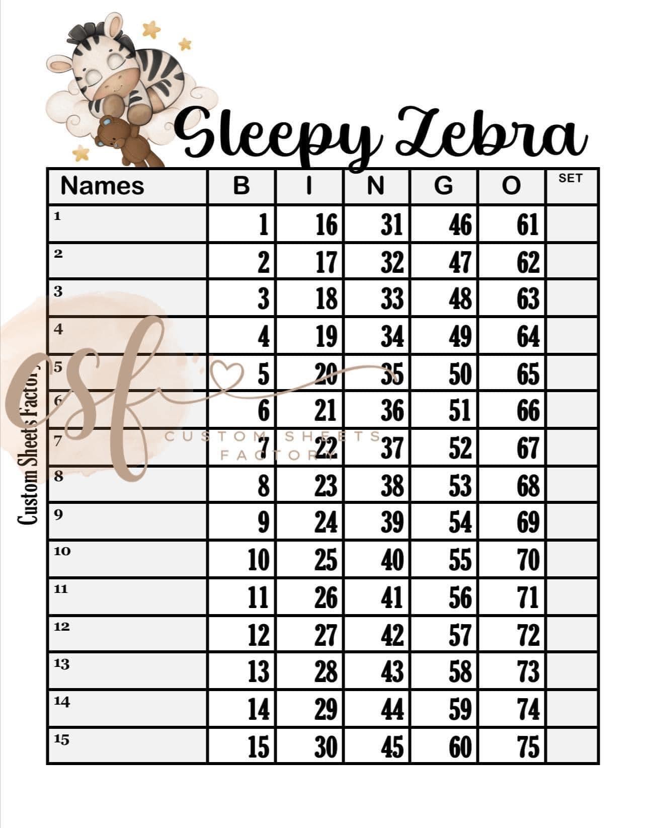 Sleepy Zebra - 15 Line - 75 Ball