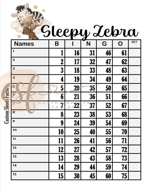 Sleepy Zebra - 15 Line - 75 Ball