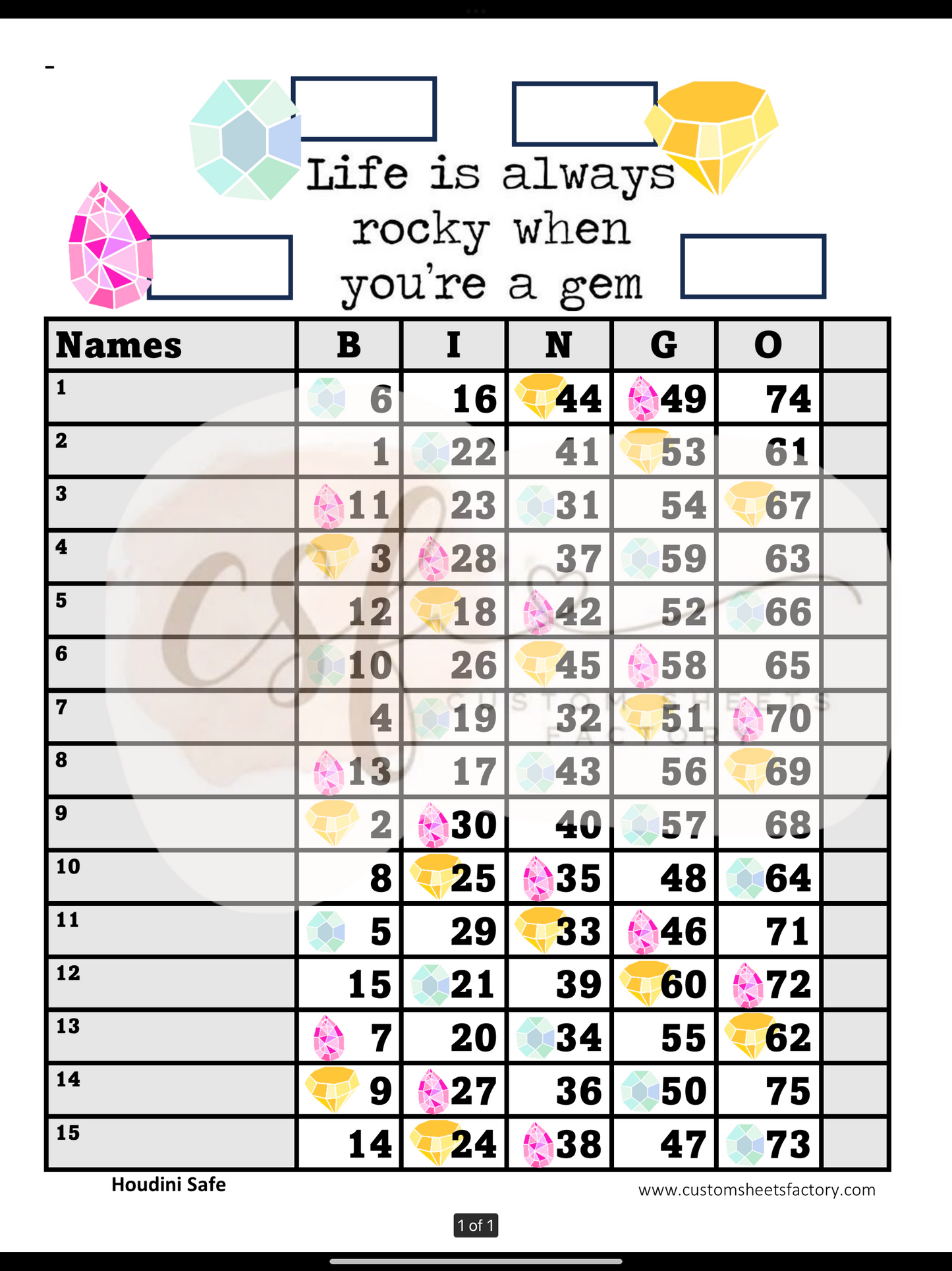 Life is always rocky when you're a gem - 15 Line - Straight & Houdini