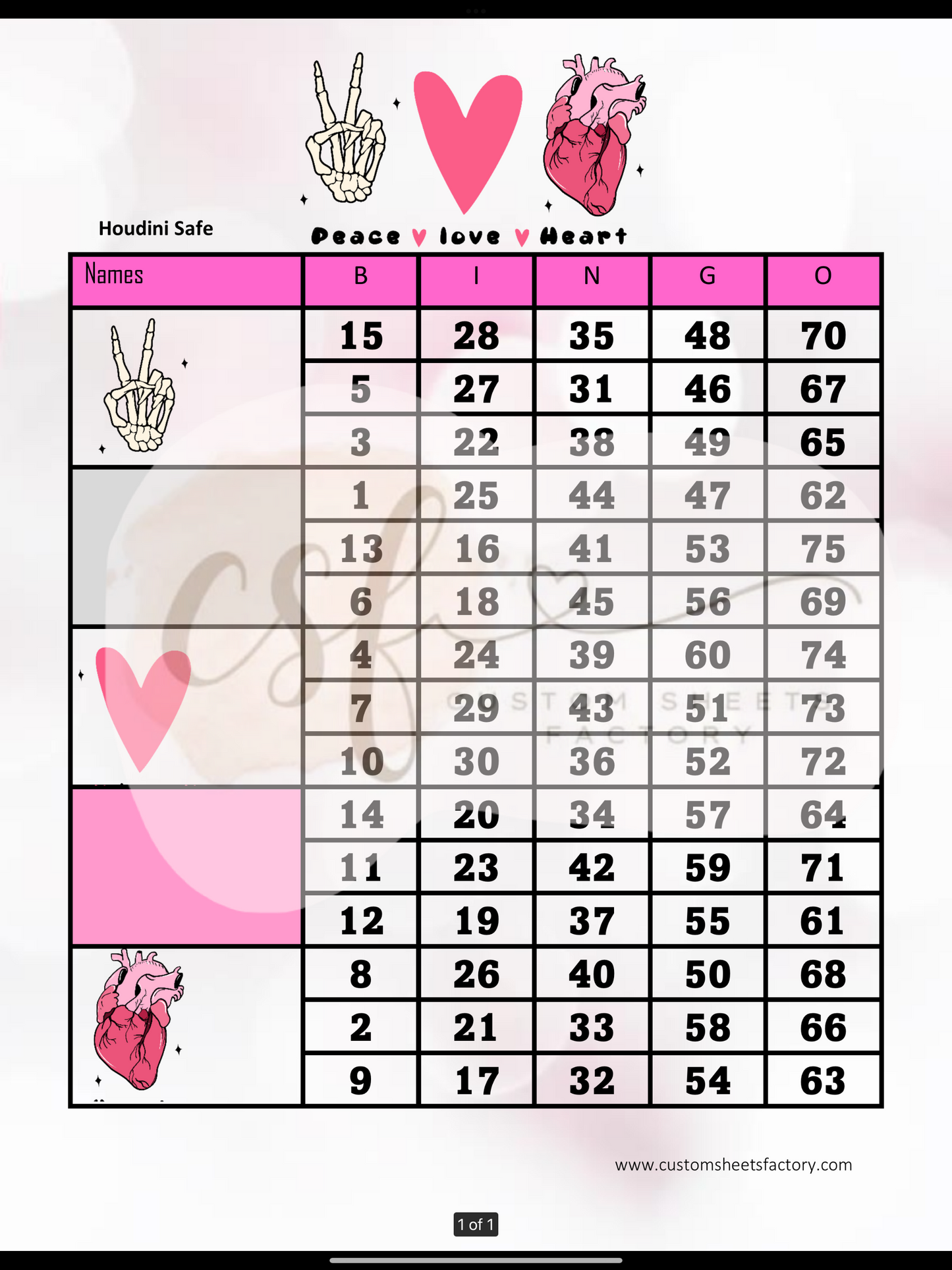 Peace Love Heart - 5 & 6 Block - Straight & Houdini