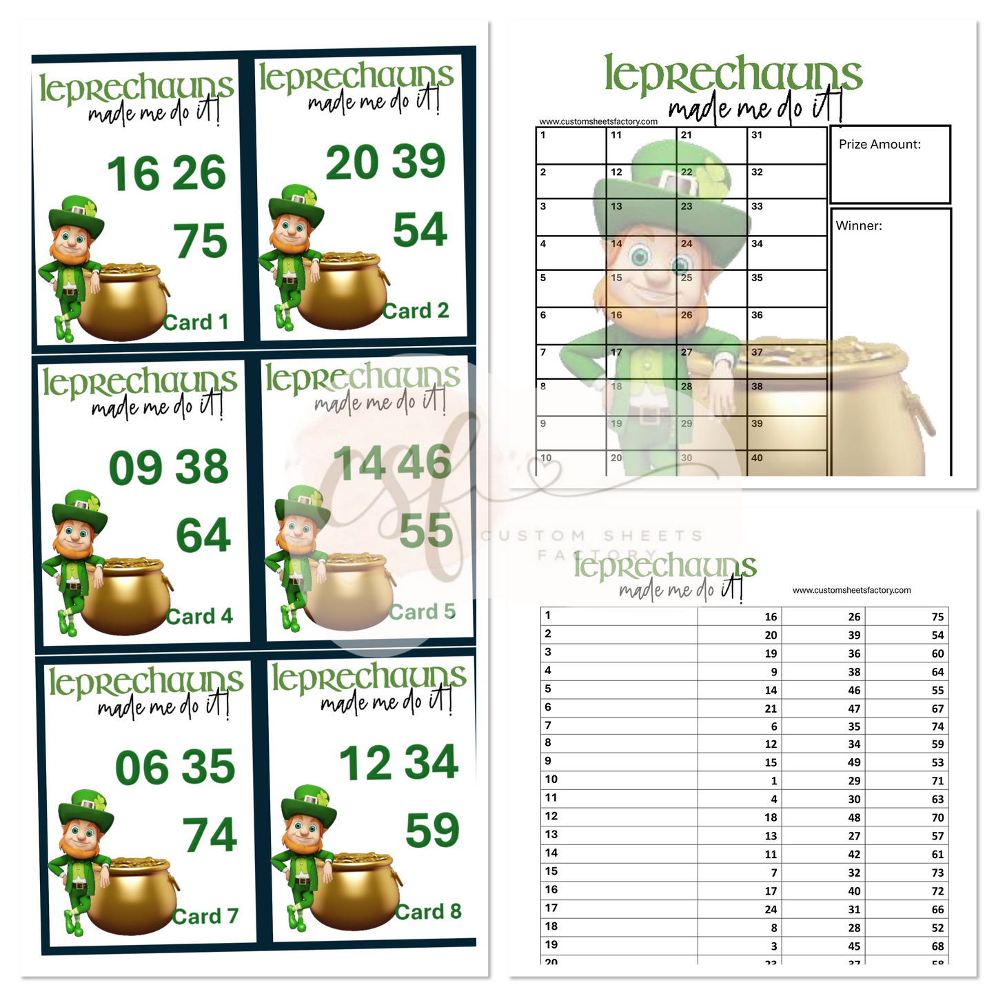 Leprechauns Made me do it - 3 Number Holders - 25 Cards