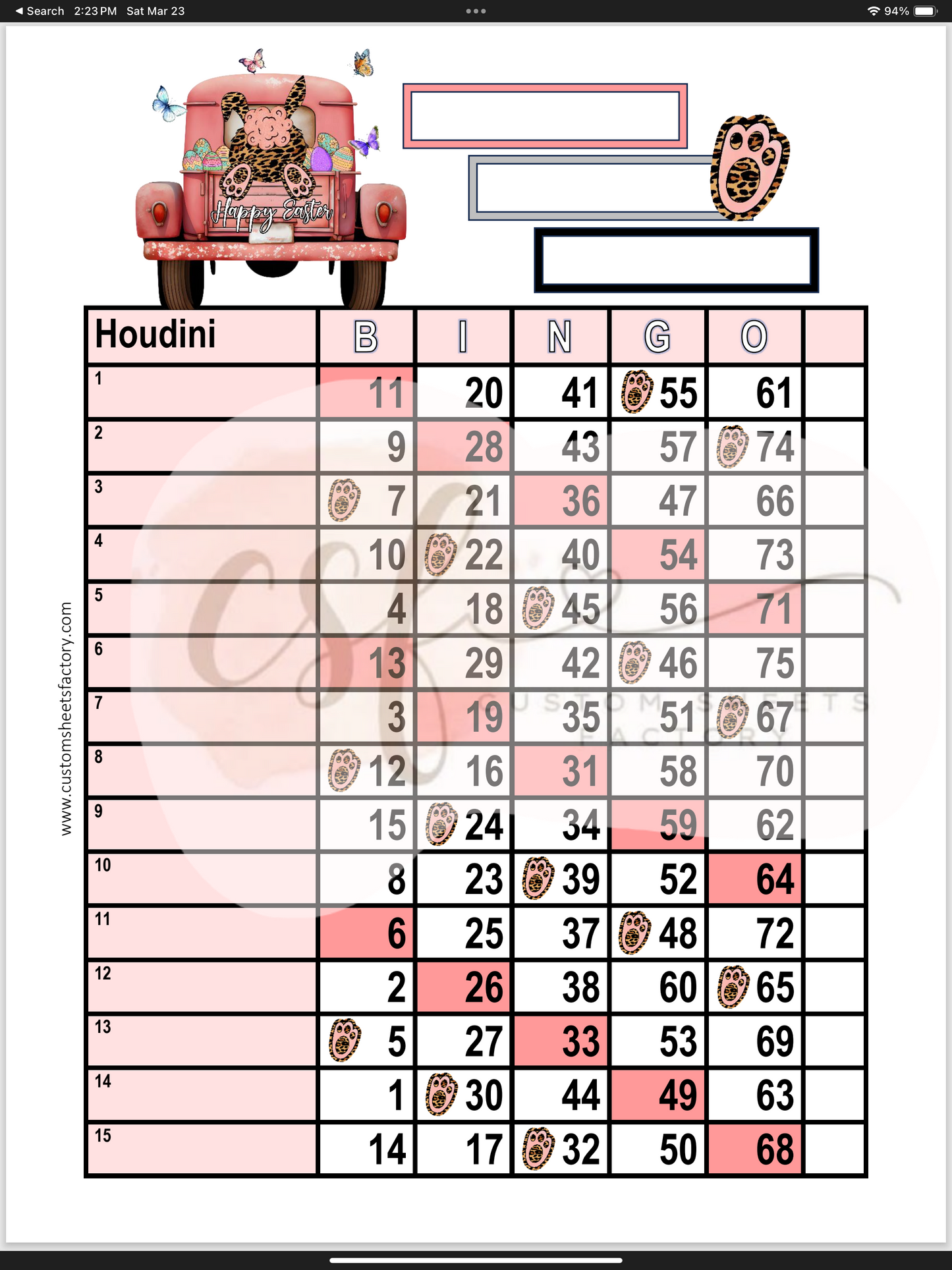 Happy Easter - Pink Cheeta Bunny - 15 Line - Straight & Houdini