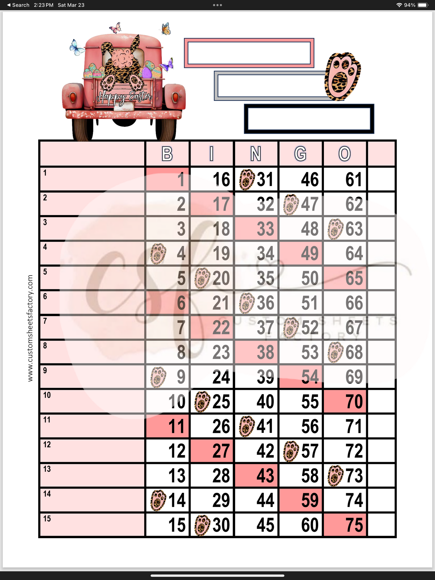 Happy Easter - Pink Cheeta Bunny - 15 Line - Straight & Houdini