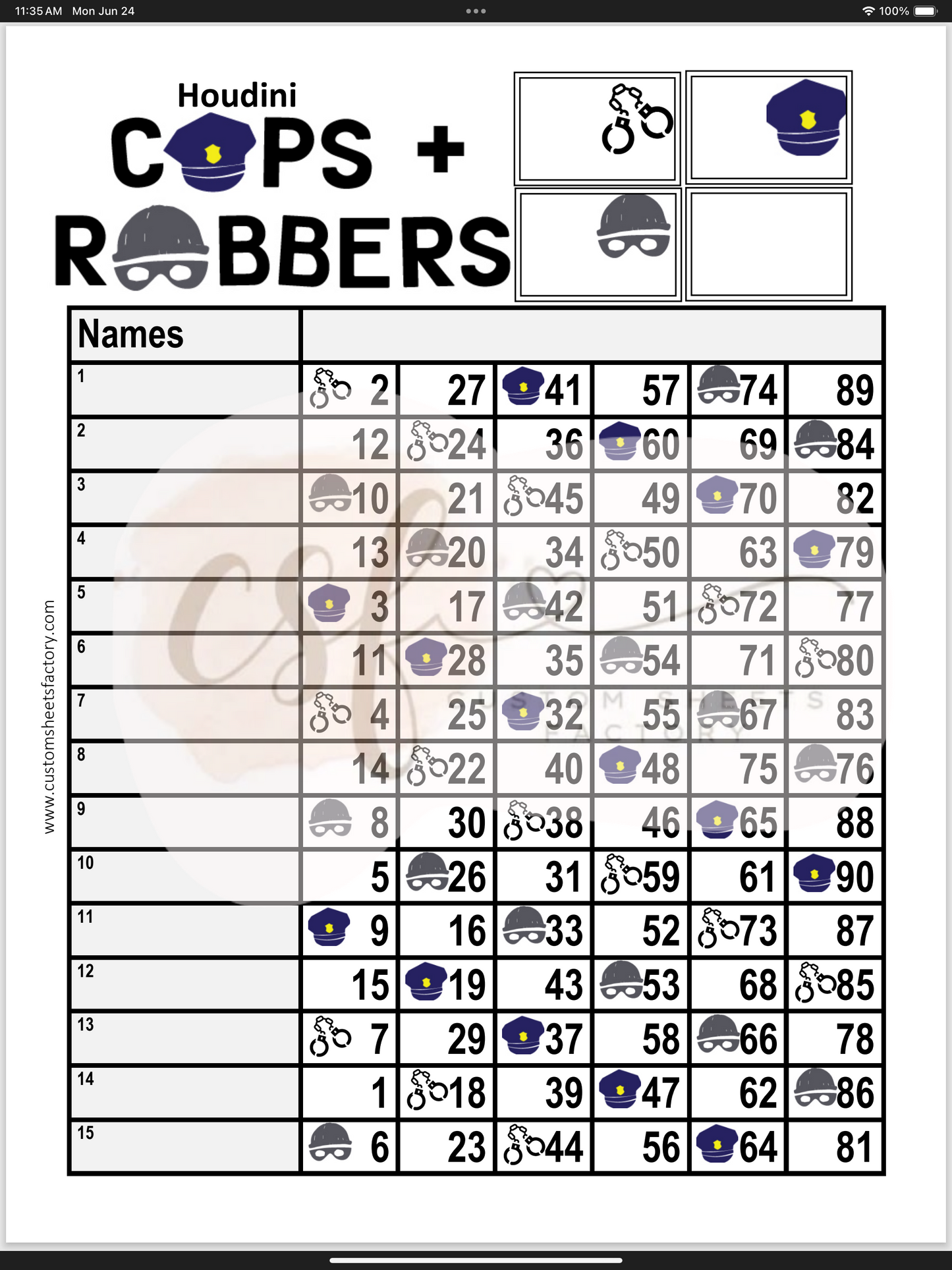 Cops & Robbers - Various Designs