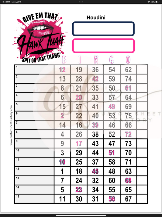 Hawk Tuah Spit on that thang - 15 Line - 75 Ball