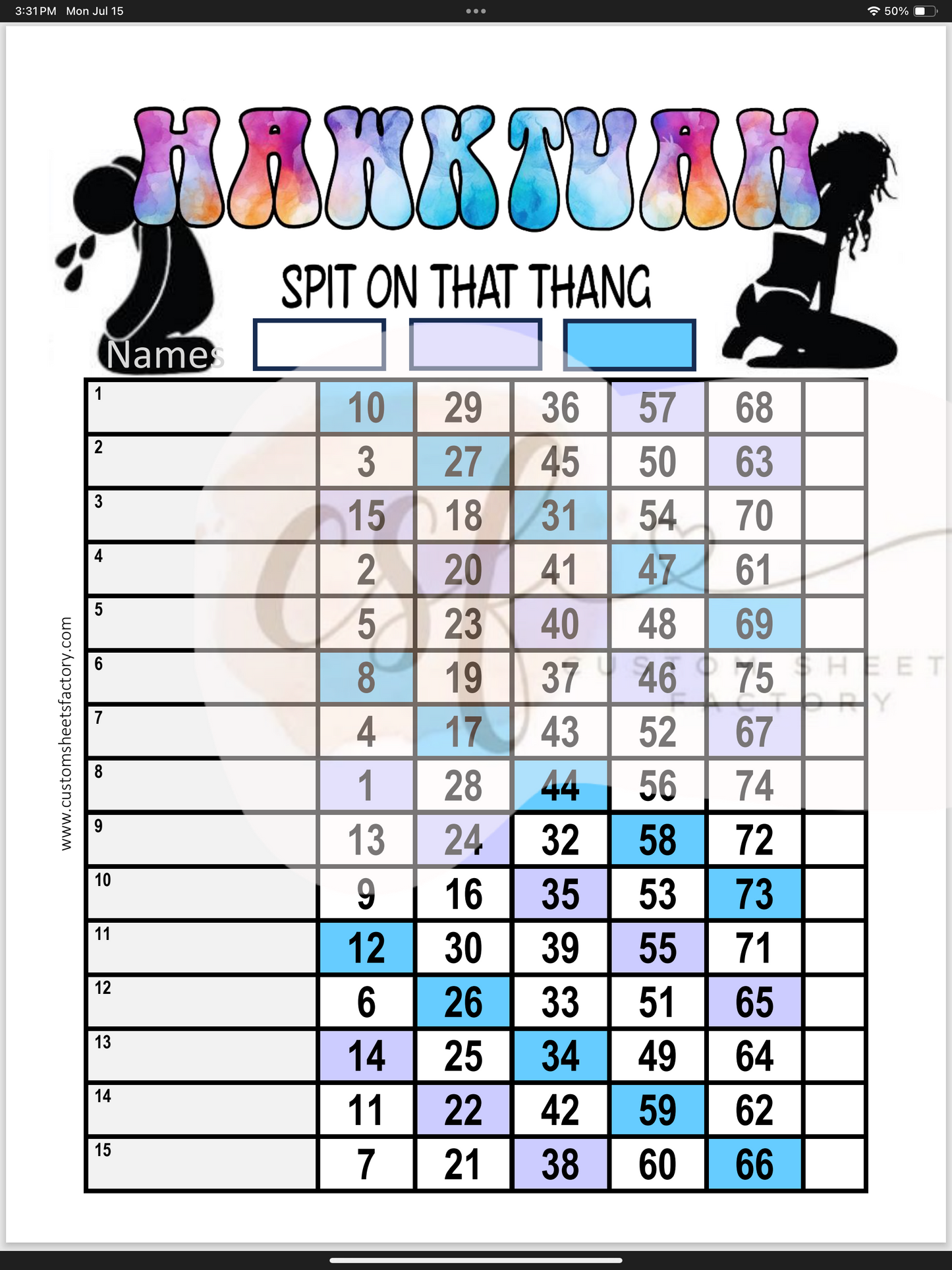 Hawk Tuah Spit on that thang - 15 Line - 75 Ball