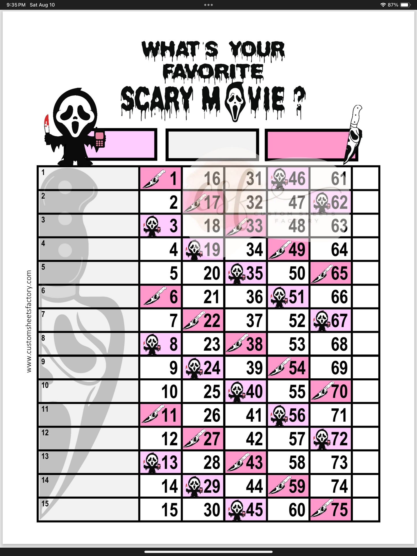 What's your favorite scary movie - 15 Line - 75 Ball