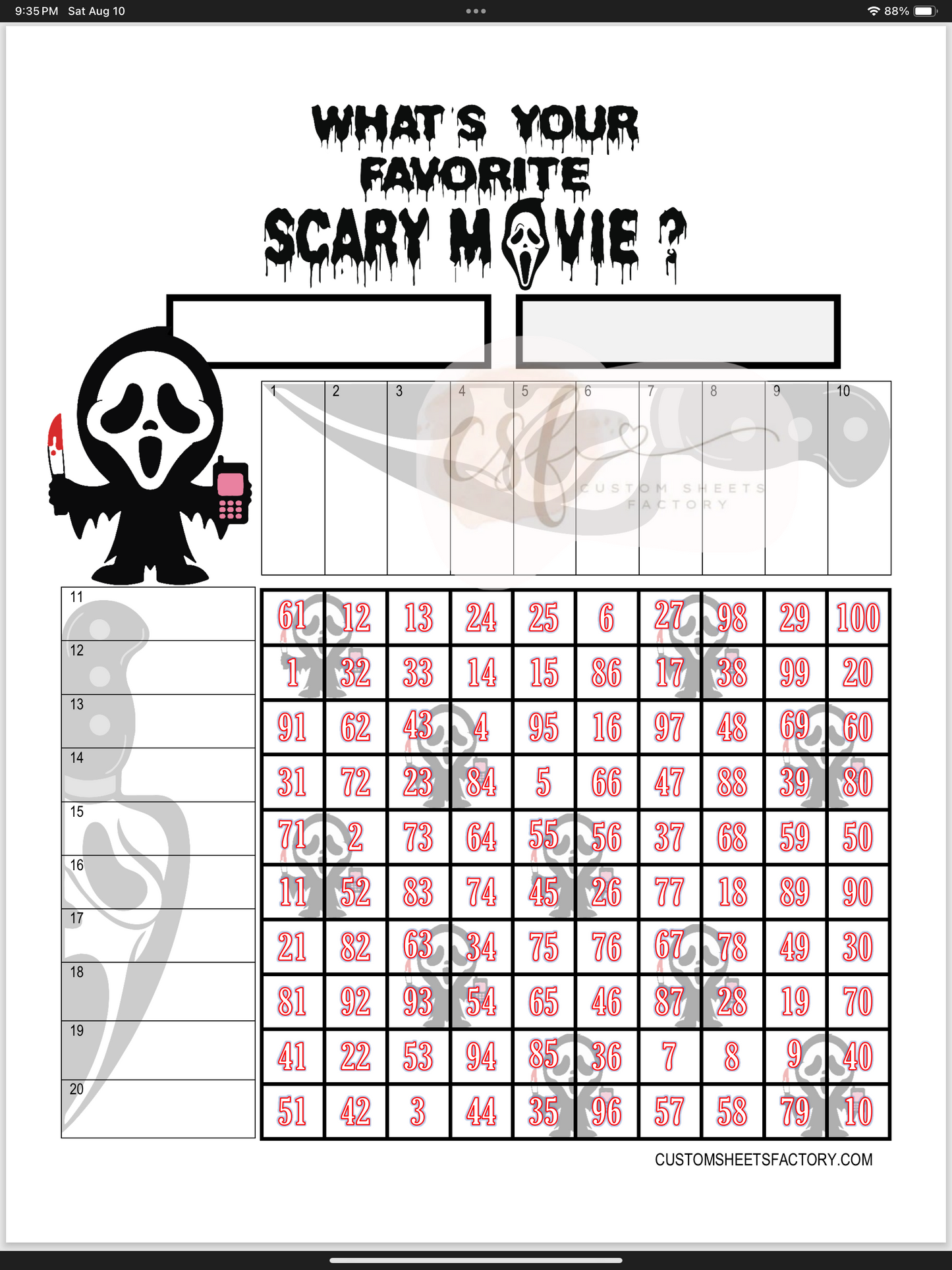 What's your favorite scary movie - Grid - 100 Ball