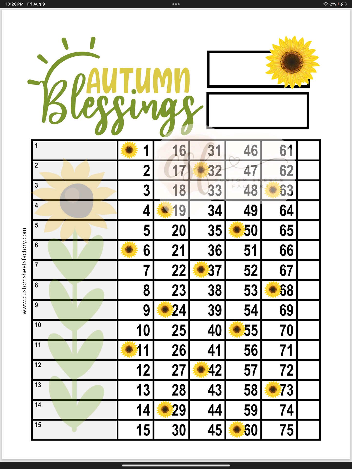 Autumn Blessing - 15 Line - 75 Ball