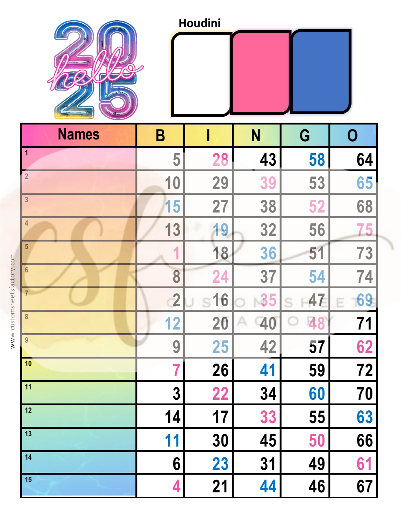 Hello 2025 - 15 Line - 75 Ball