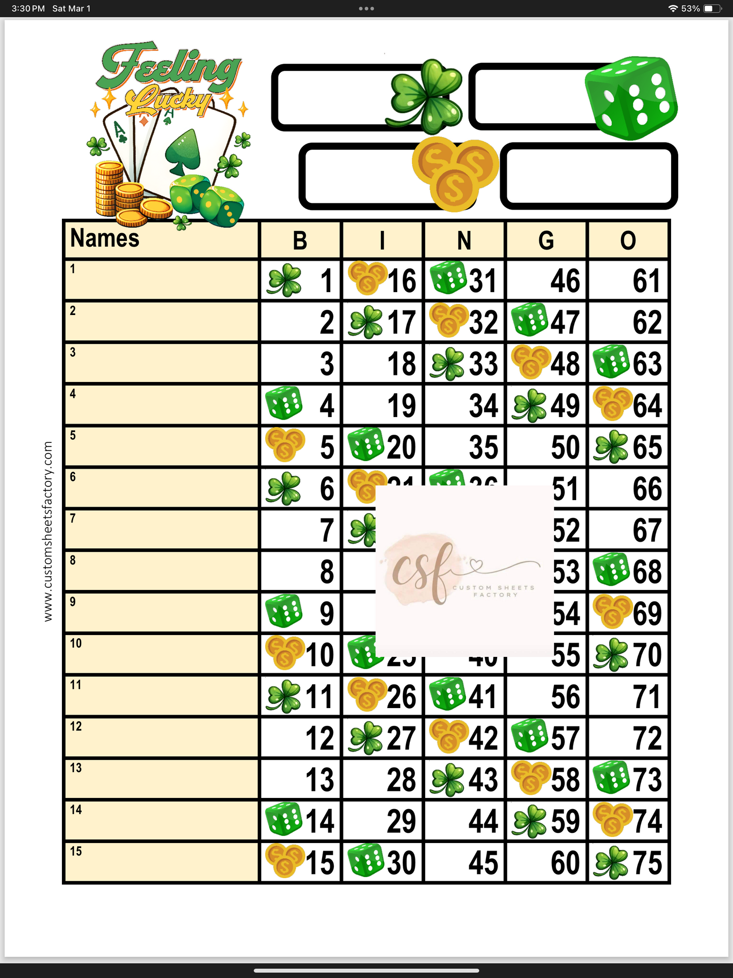 Feeling Lucky - Clover Dice and Coins