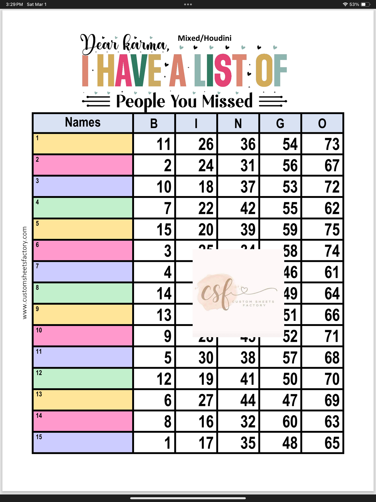 Dear Karma i have a list