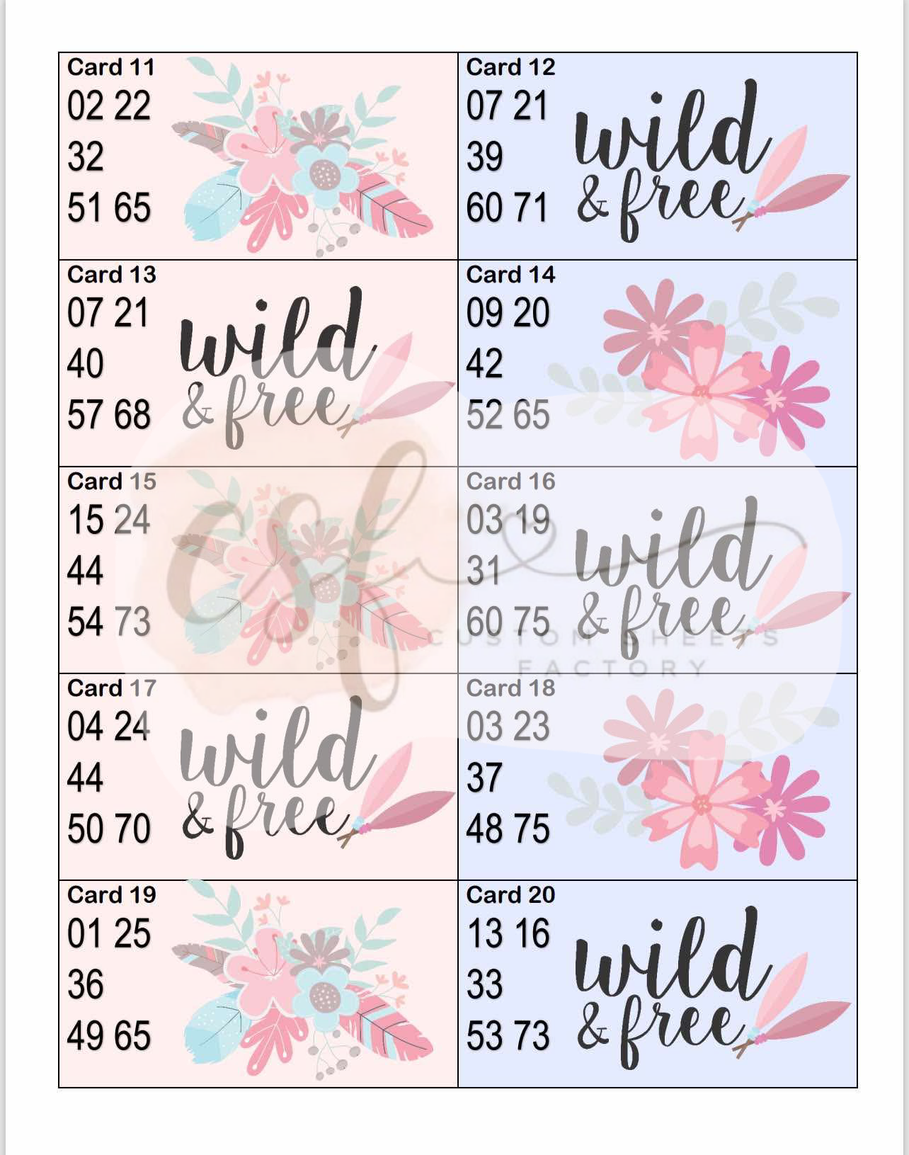 Wild And Free Houdini Holders - 25 Cards 75 Ball