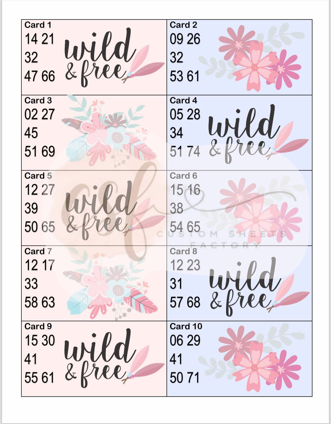 Wild And Free Houdini Holders - 25 Cards 75 Ball