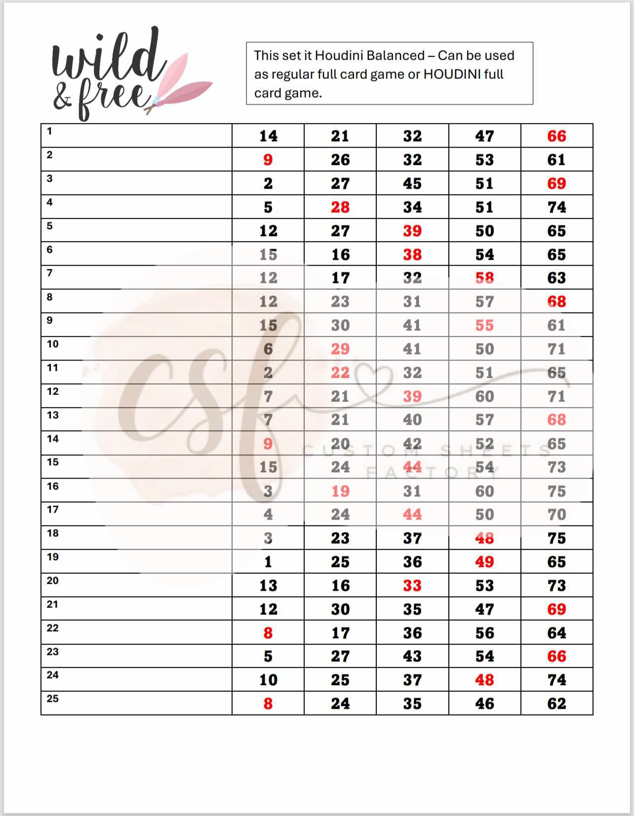 Wild And Free Houdini Holders - 25 Cards 75 Ball