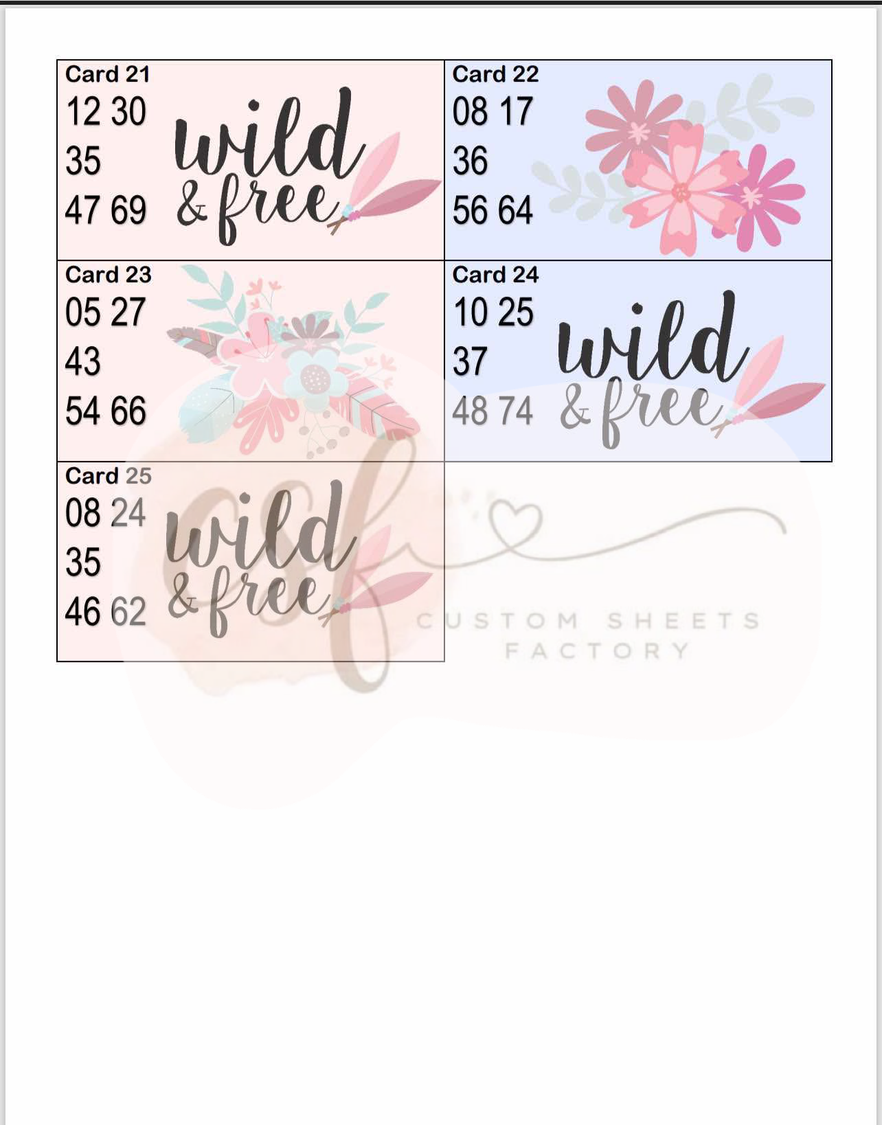 Wild And Free Houdini Holders - 25 Cards 75 Ball