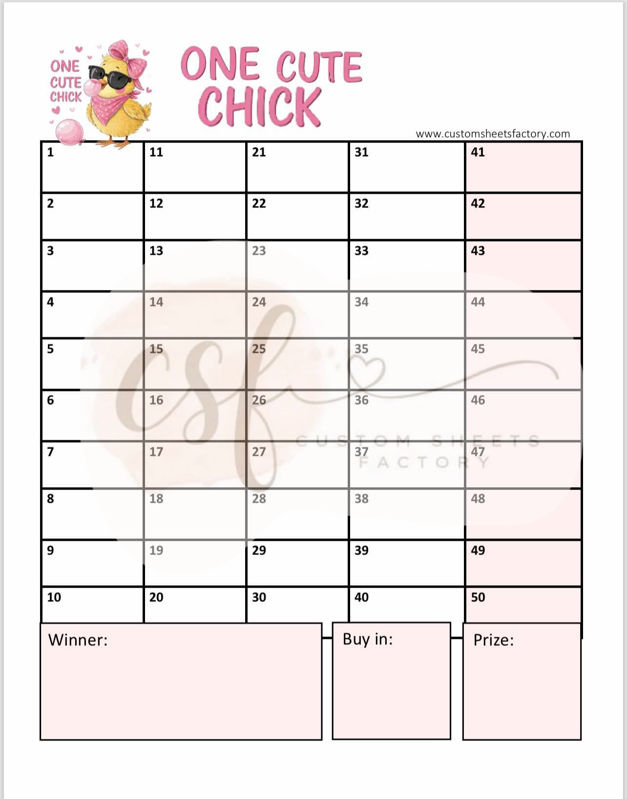 One Cute Chick - Houdini Holders - 10 Number - 25 Card - 75 Ball