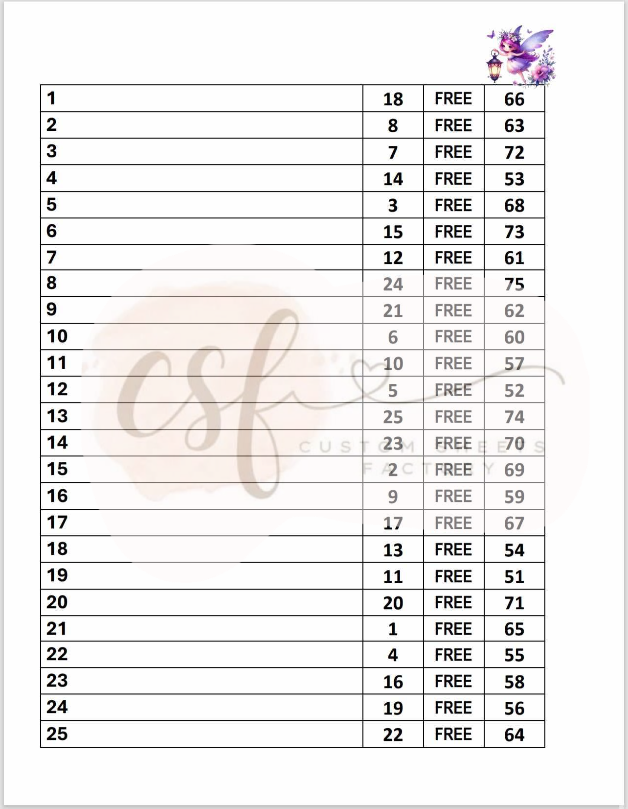 Fairy - 2 Ball Holders - 25 Card 75 Numbers