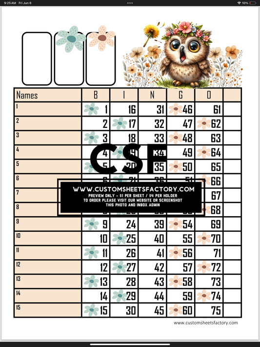 Owl Pink Blue Flowers