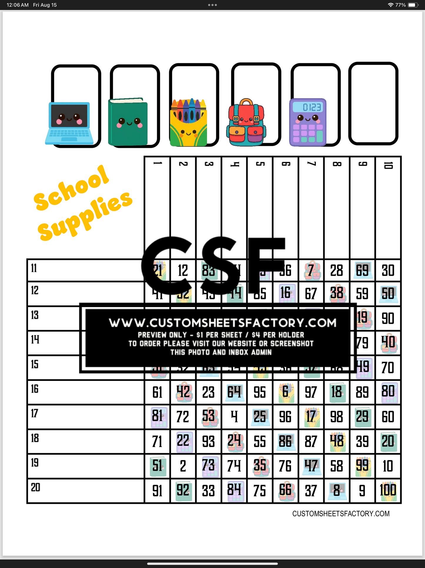 School Supplies - Various Designs