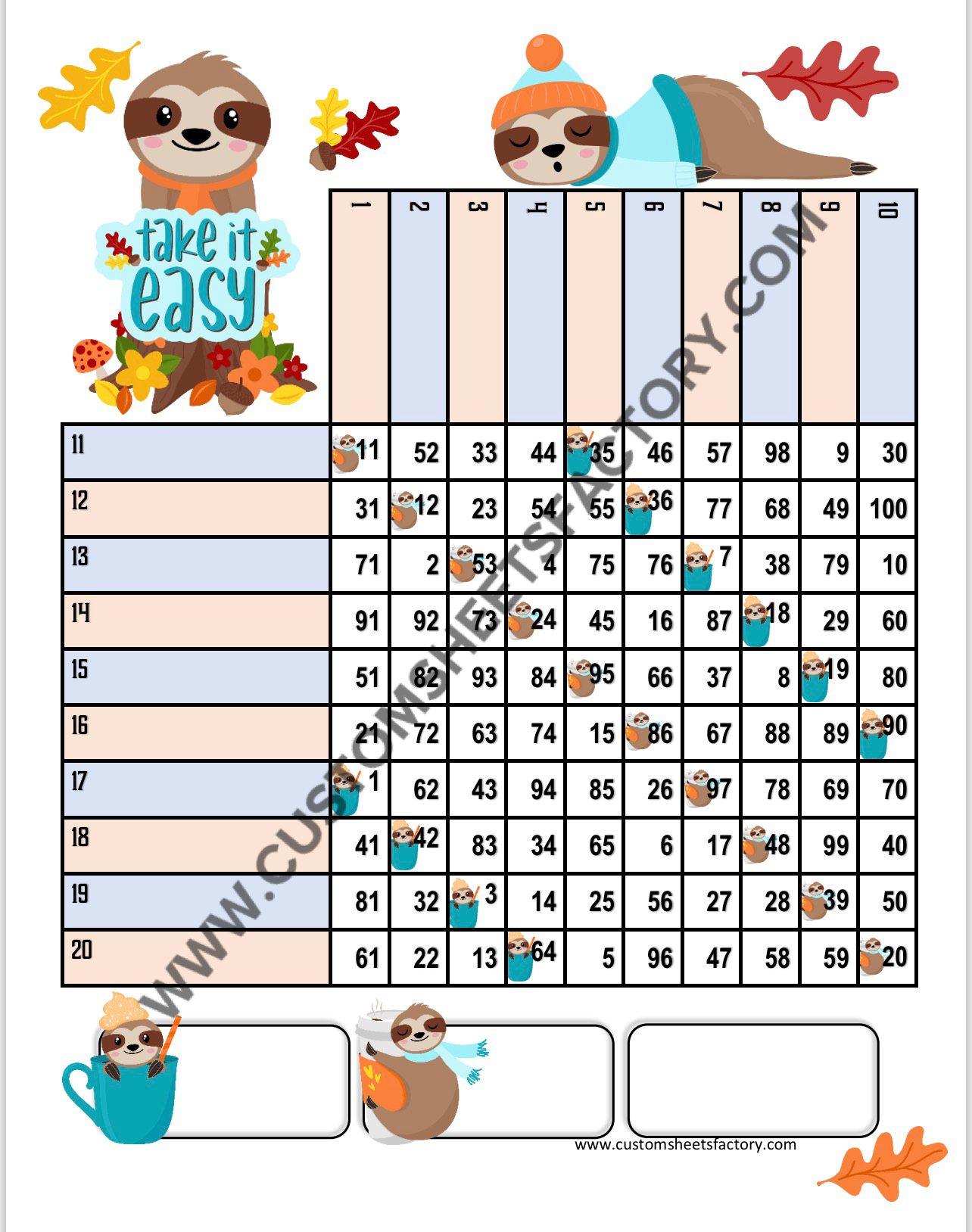 Take it Easy - Sloth Fall - 15 Line 75 Ball & Grid