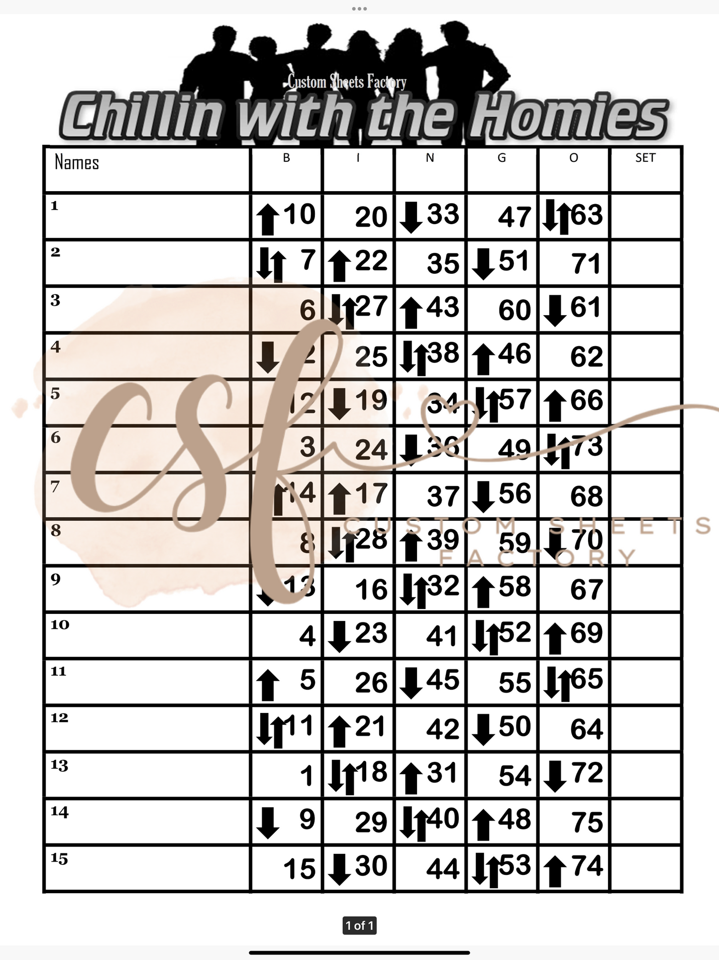 Chilling with the Hommies - 15 line - 75 ball