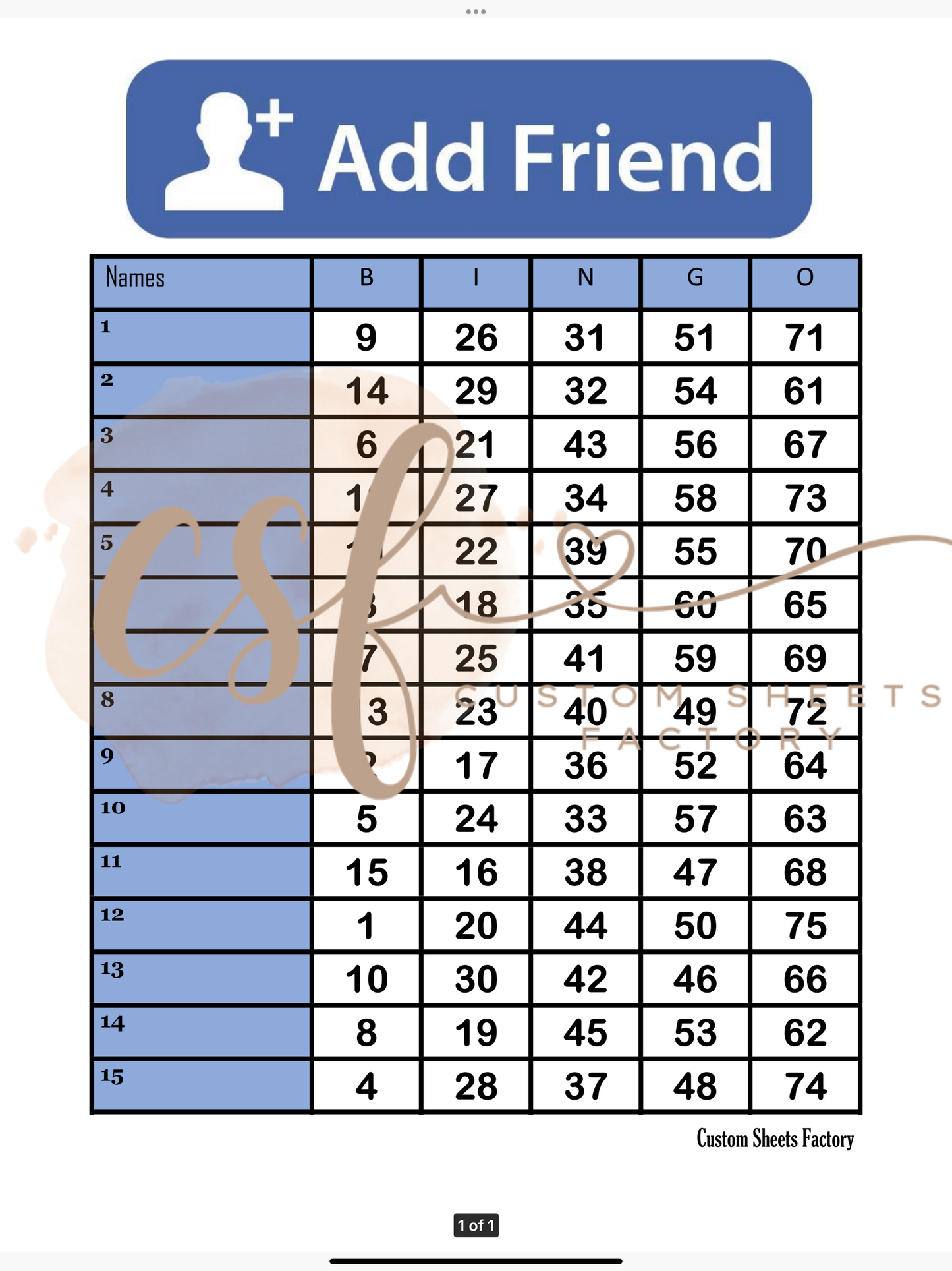 Add a Friend - 15 line - 75 ball