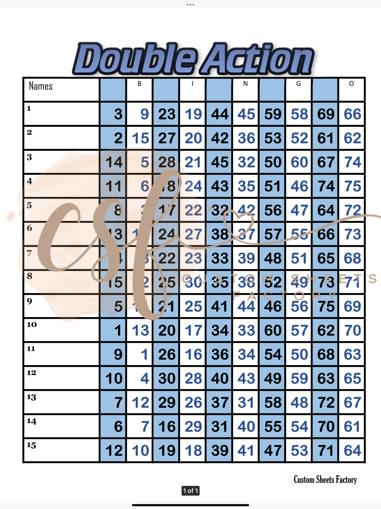 Blue Double Action - 15 line - 75 ball - Mixed