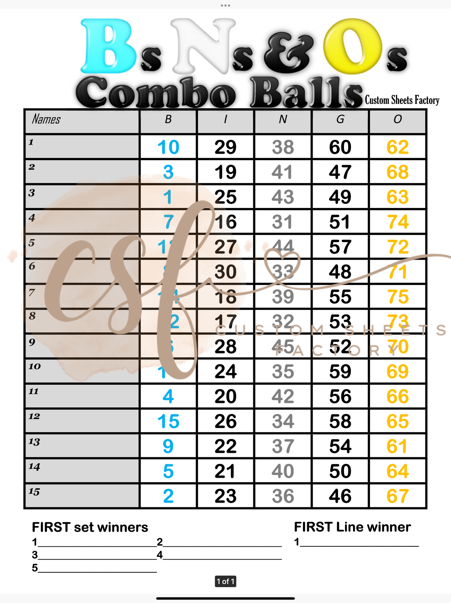 BNO Combo Balls - 15 line - 75 ball
