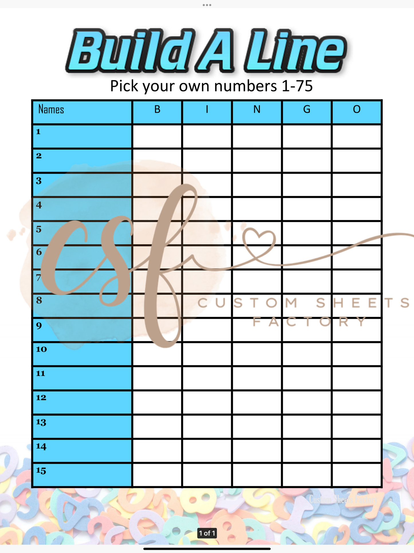 Build a Line - 15 line - 75 ball - Blank