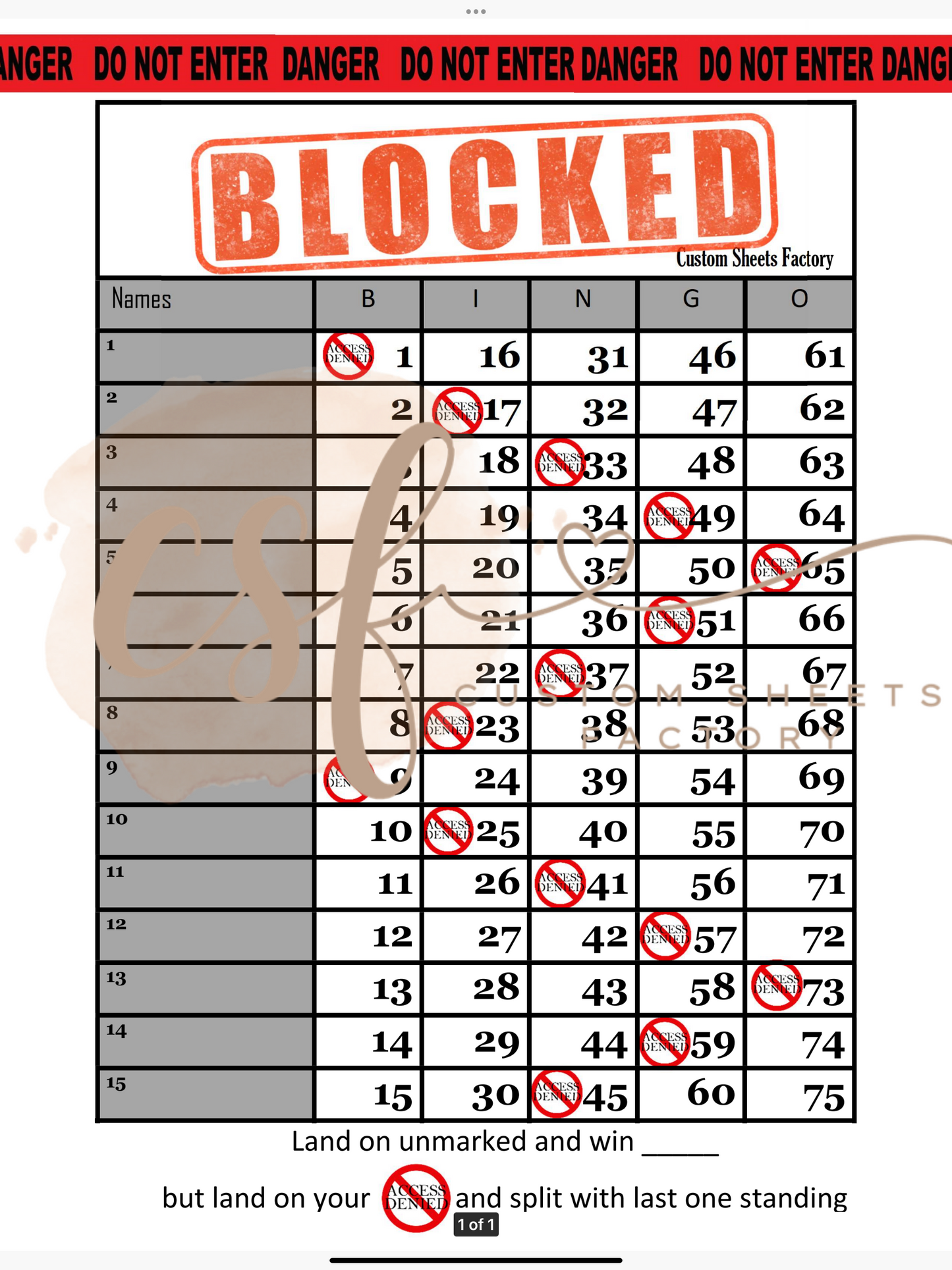 Blocked - 15 line - 75 ball